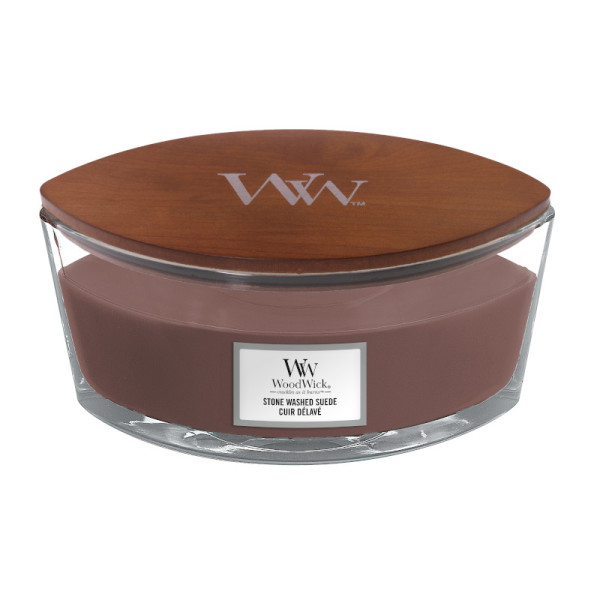 WoodWick® Stone Washed Suede Kerzenglas Ellipse 453,6g mit Knisterdocht