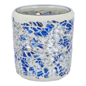 Votivkerzenhalter Mosaikglas Blue & Silver Crackle