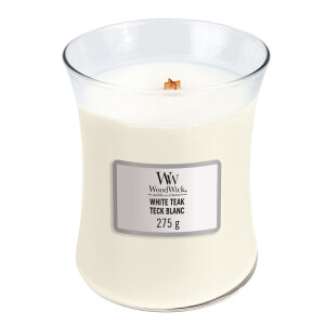 WoodWickŽ White Teak Kerzenglas Mittel 275g mit Knisterdocht